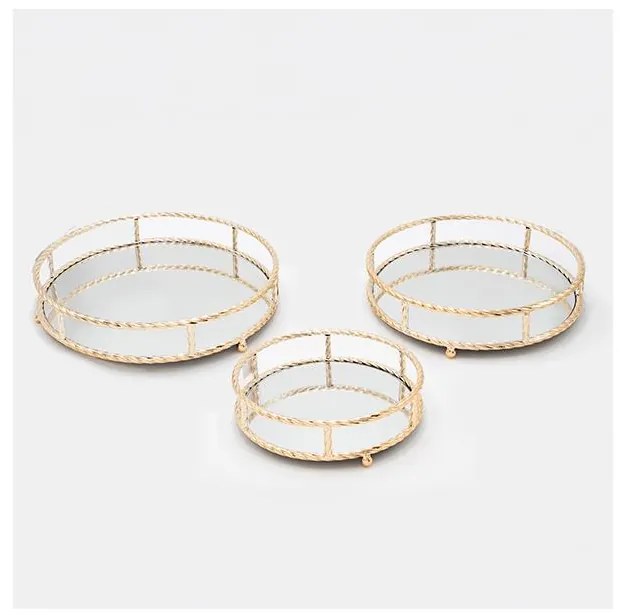 KÉSZLET 3x Dekoratív tálca átm. 27/33/37 cm arany