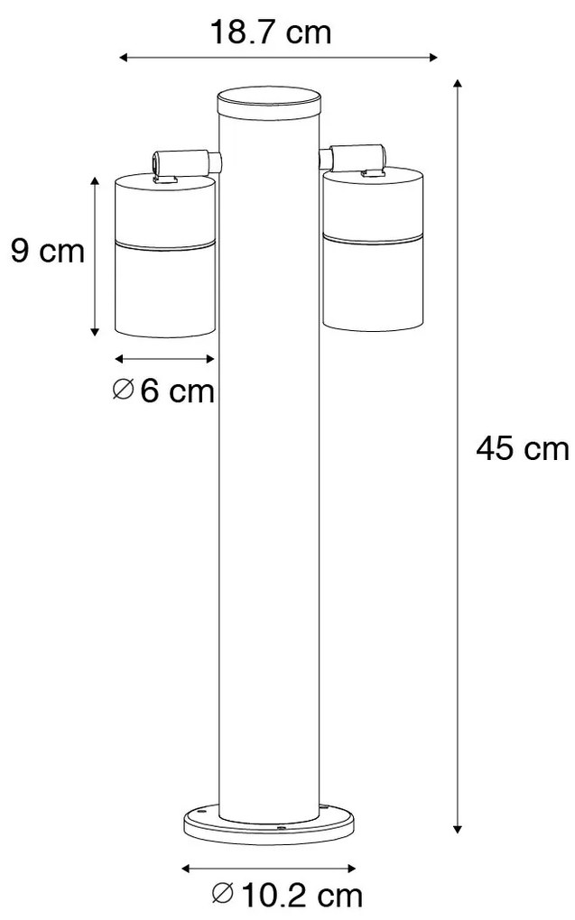 Kültéri lámpa fekete színben, földbe szúrható tüskével és kábeltömítéssel, 45 cm, 2-lámpás, IP44 - Duo
