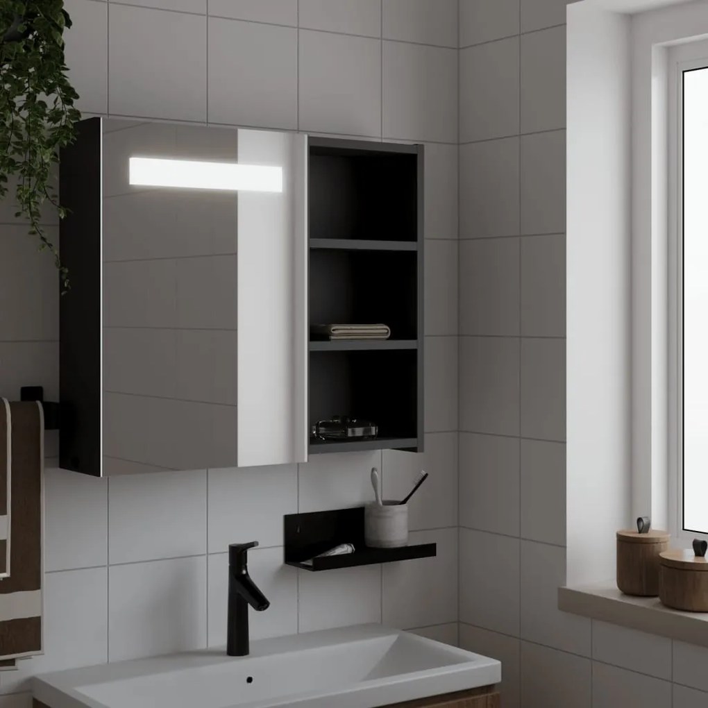 fekete tükrös fürdőszobaszekrény LED-del 60 x 13 x 52 cm