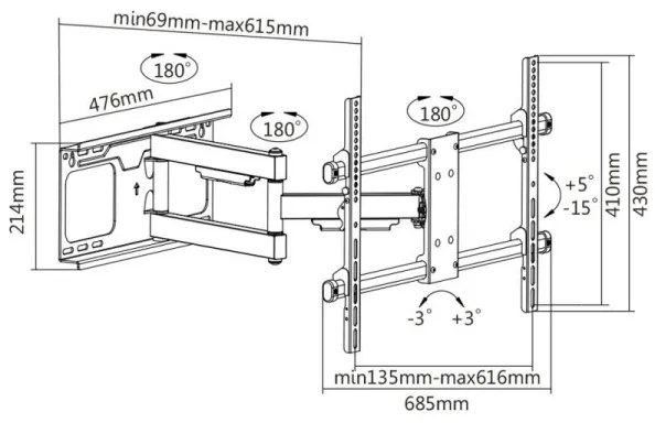 MK FLORIA MKF-20DP646 - Fali tartó TV-hez csuklóval 80" fekete