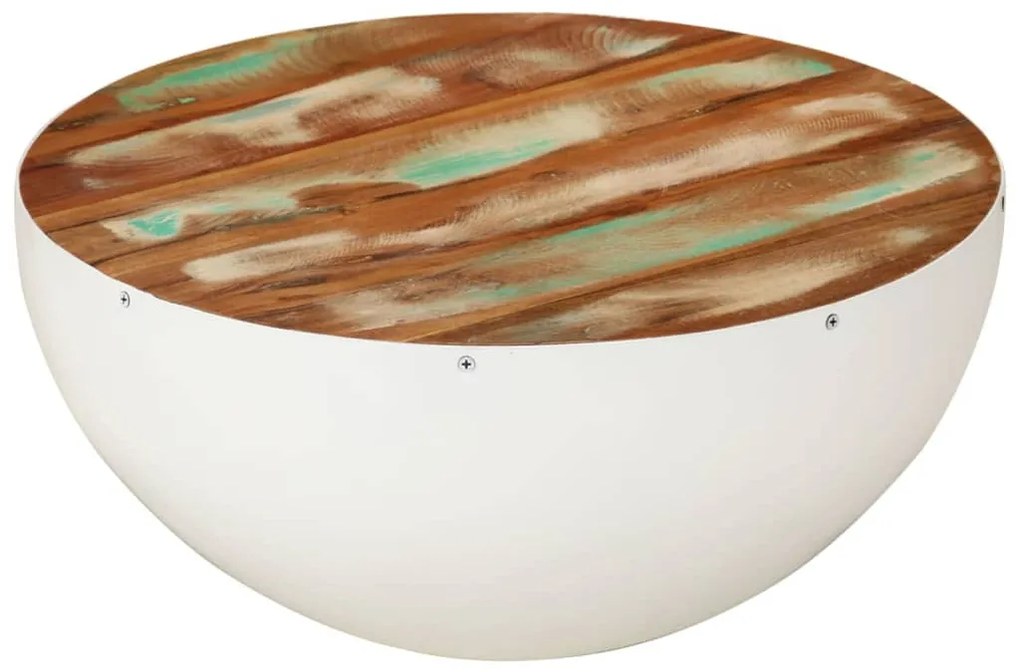 tál alakú fehér újrahasznosított fa dohányzóasztal Ø50x24 cm