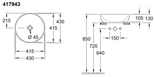 Villeroy & Boch 417943R1 - Ráépíthető mosdó ARTIS Ø 43 cm kerámia/fehér