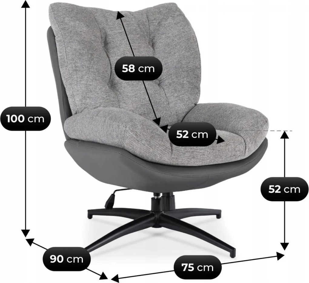 Forgó pihenőfotel lábtartóval szürke/fekete, FREMONT