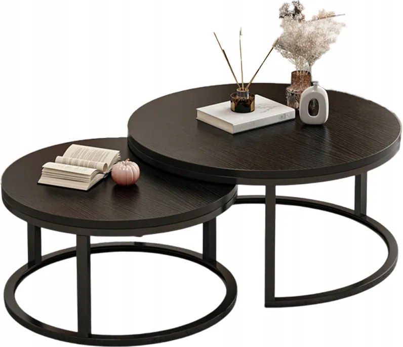 Dohányzóasztal Kerek Szett 2 Db Fekete Modern Loft Dohányzóasztal A Nappaliba