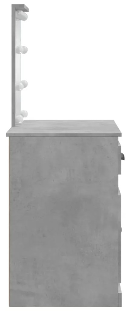 betonszürke fésülködőasztal LED-lámpákkal 90x42x132,5 cm