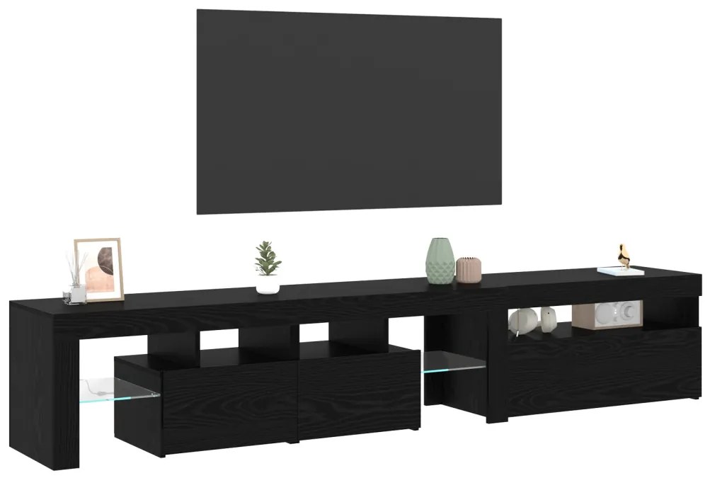 TV Szekrények 2 db LED Fénnyel Fekete Tölgy Mérnöki Fából
