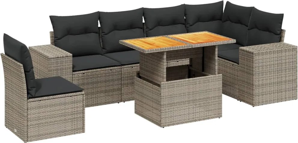 vidaXL 7 részes szürke polyrattan kerti ülőgarnitúra párnákkal