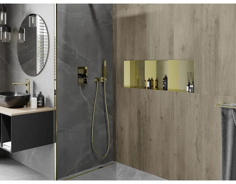 Mexen X-Wall-NR, falra szerelhető polc gallér nélkül 90 x 30 cm, fényes arany, 1951903010S