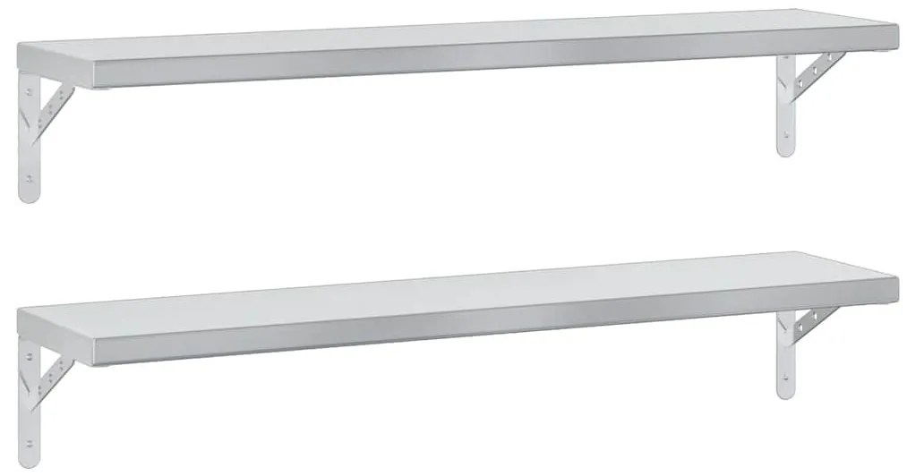 2 db ezüstszínű rozsdamentes acél fali polc 100 x 23,5 cm