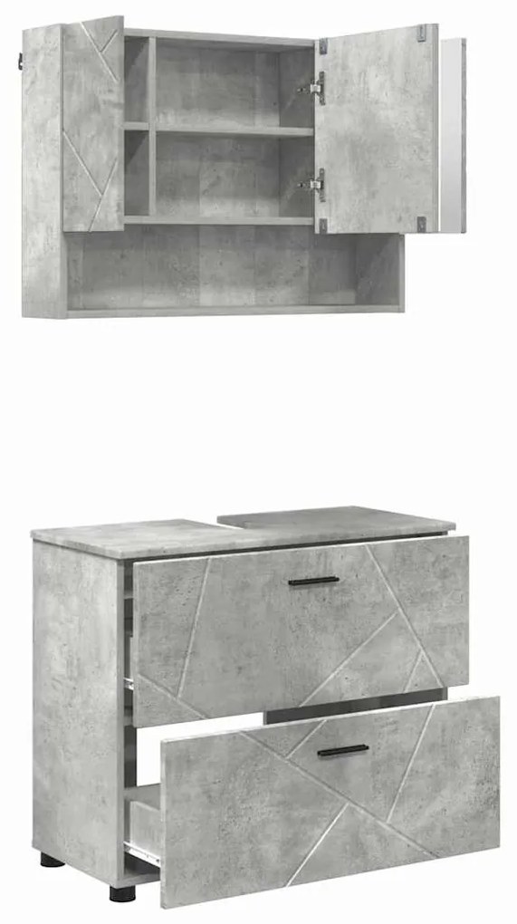 Fürdőszoba bútor szett 2 pcs Beton szürke 76.5 x 35 x 64 cm