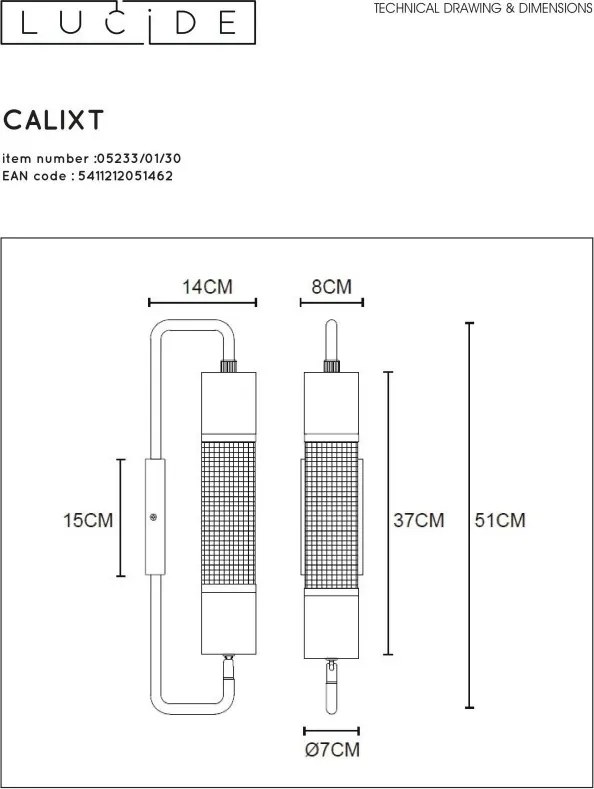 Fali Lámpa Fekete CALIXT LUCIDE 05233-01-30