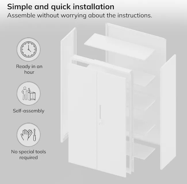 Moduláris többfunkciós fém szekrény fiókkal fehér MEGAN 1850 x 900 x 400 mm