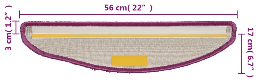 15 db lila félkör alakú lépcsőszőnyeg 56 x 17 x 3 cm