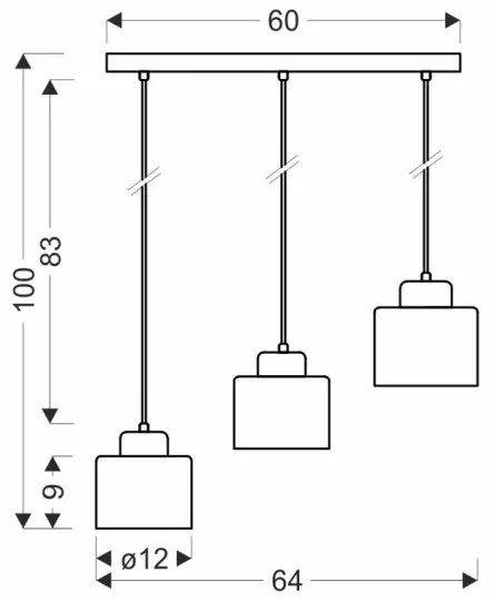 Csillár zsinóron OLENA 3xE27/60W/230V fekete