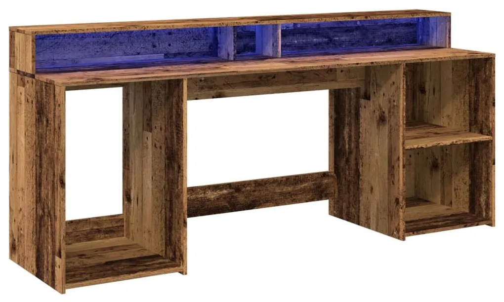antik fa színű szerelt fa íróasztal LED-ekkel 200 x 55 x 91 cm