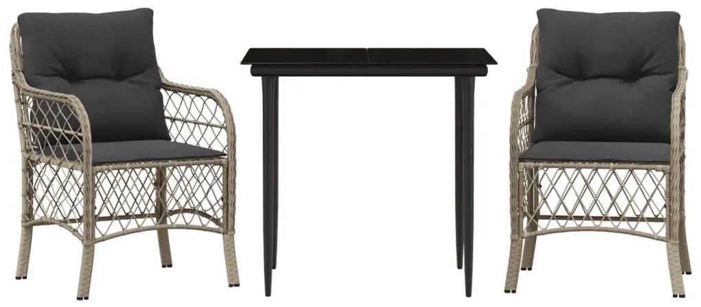 3 részes világosszürke polyrattan bisztrógarnitúra párnákkal