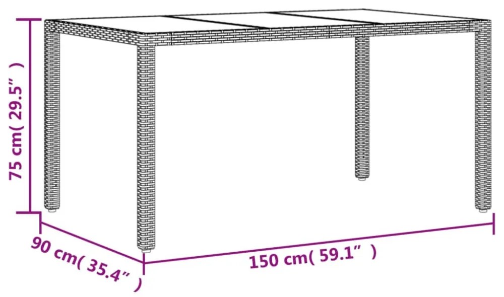 vidaXL 5 részes bézs polyrattan/üveg kerti étkezőgarnitúra párnákkal