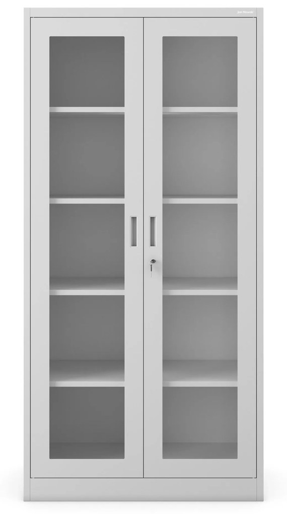 Vitrines fém szekrény üvegezett ajtókkal AMELIA, 900 x 1850 x 400 mm, szürke