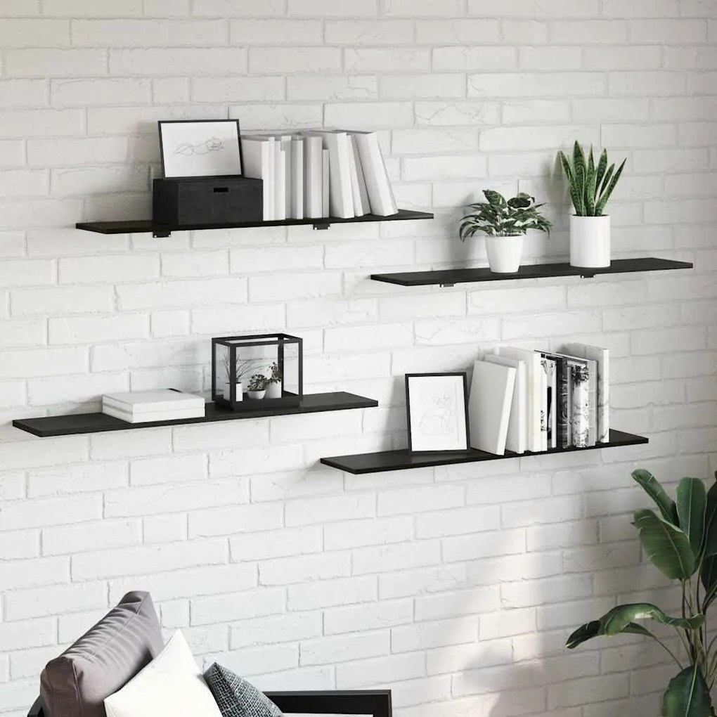Polcos könyvespolc 4 pcs Fekete 100 x 20 x 1.5 cm Faanyag