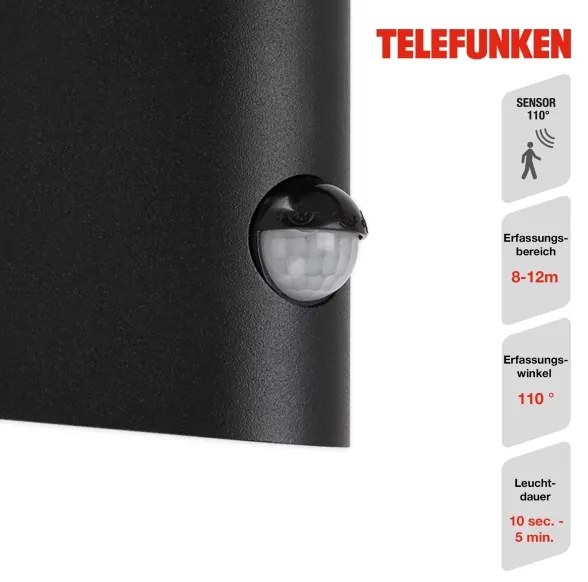 Telefunken 312505TF-LED kültéri fali lámpa szenzorral LED/10W/230V IP44