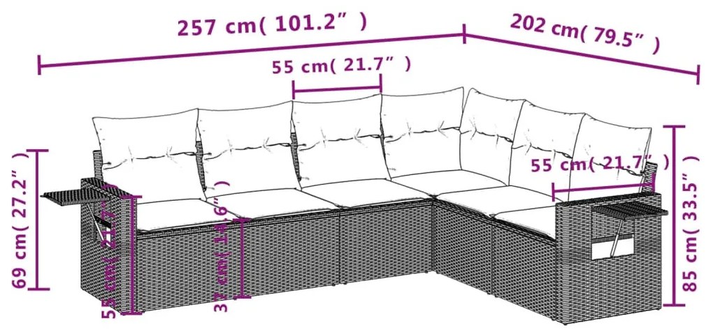 6 részes szürke polyrattan kerti ülőgarnitúra párnákkal