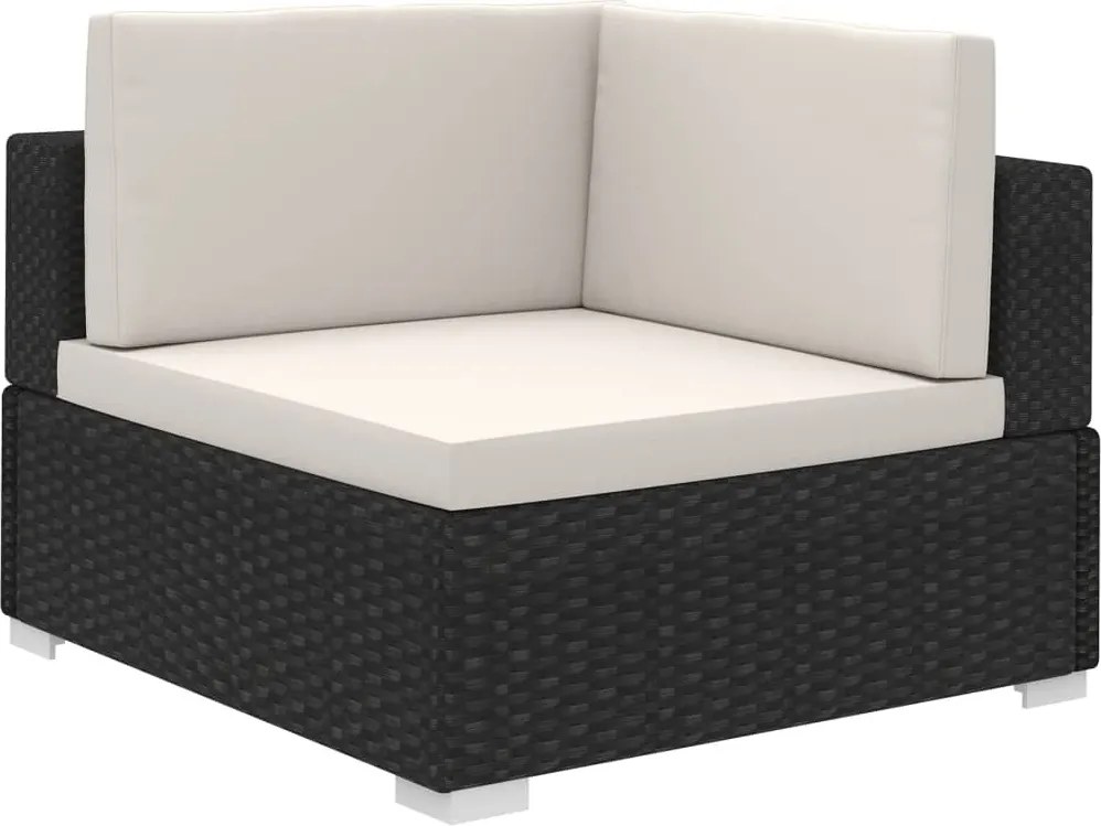6-részes fekete polyrattan kerti bútorszett párnákkal