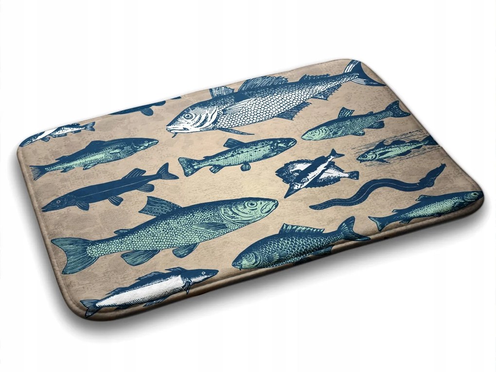 Fürdőszobaszőnyeg gumírozott Halak mintás 90x60 cm