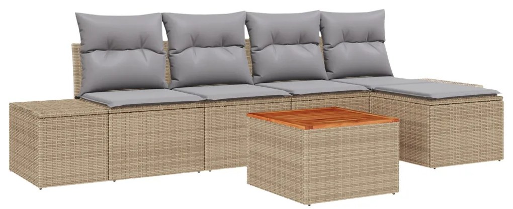 6 darabos Kerti Kanapészett Párnákkal Bézs Poli Rattan Acacia