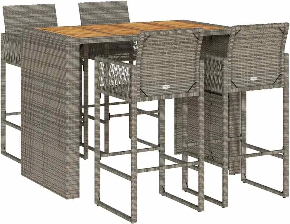 vidaXL 5 részes kerti bárkészlet párnák nélkül szürke polirattan akác