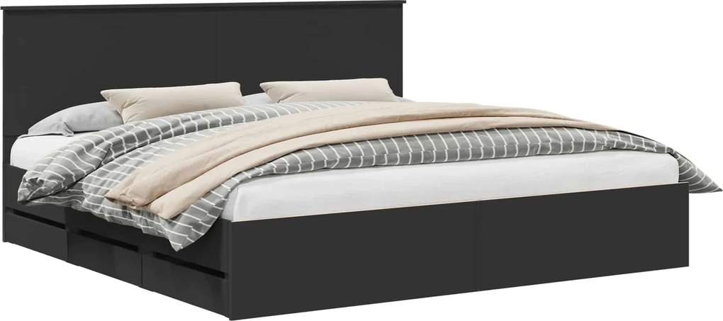 vidaXL Ágykeret fiókkal fejtámlával Fekete 200 x 200 cm Mérnöki Fa