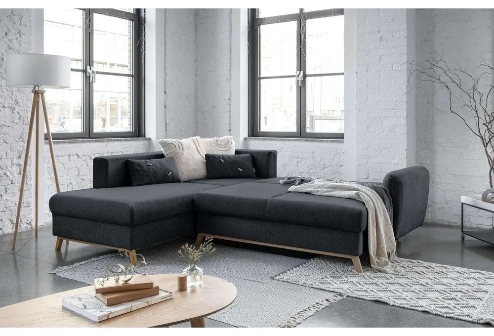 Scandic Lagom L sötétszürke kinyitható kanapé, bal oldalas - Miuform
