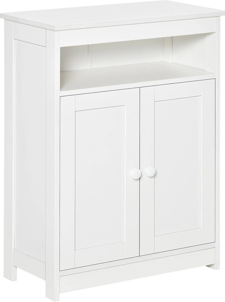 HOMCOM Fürdőszobai Segédszekrény 2 Ajtóval, Állítható Belső Polc és Nyitott Rekesz Fürdőszobai Bútor Nappaliba és Konyhába 60x30x80 cm Fehér | Aosom