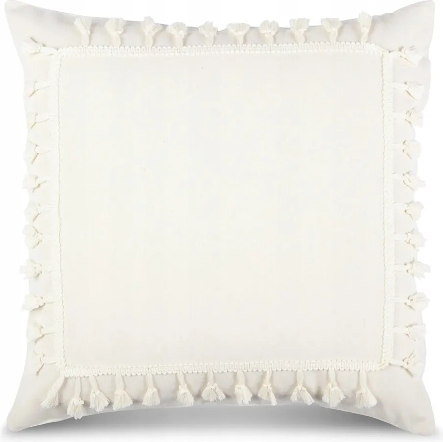 Boho díszpárnahuzat 45x45 Eurofirany krémszínű, pomponokkal díszített