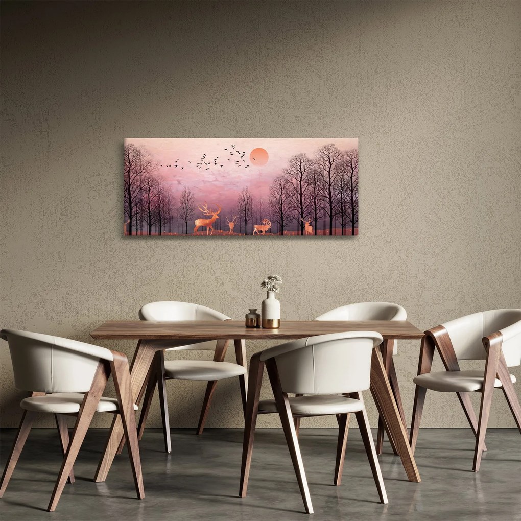 Kép - Szarvas a lenyugvó nap fényében (120x50 cm)