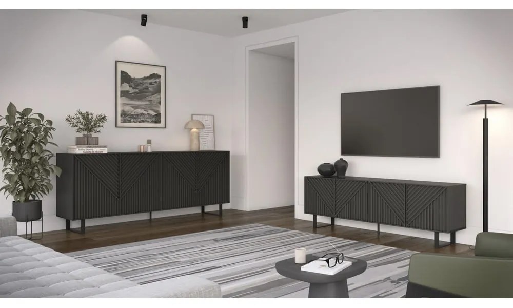 Fekete TV-állvány 161x55x35 cm Peta – Marckeric