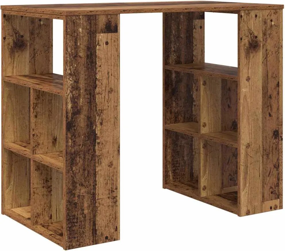 vidaXL Asztal polcokkal tárolóval Öreg fa 90 x 50 x 75 cm Faanyag