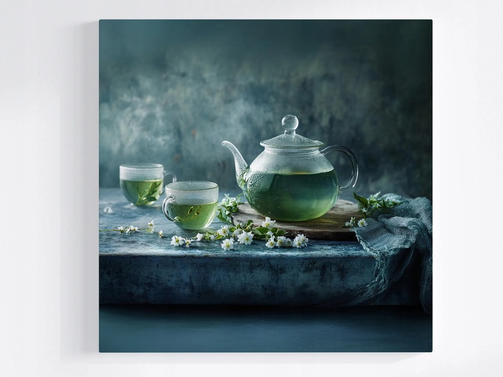 Vászonkép Canvas Tea Infúzió Ital Gyógynövények Csésze Vízforraló 40x40