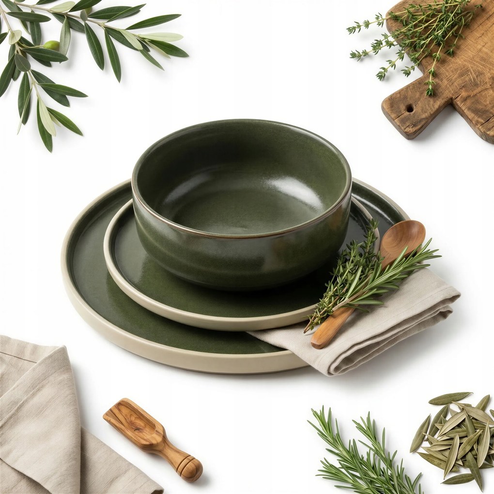 Ebédlő Tányér Szett 1 Személyes 3EL. Olivazöld Sztos Ø15-26 cm