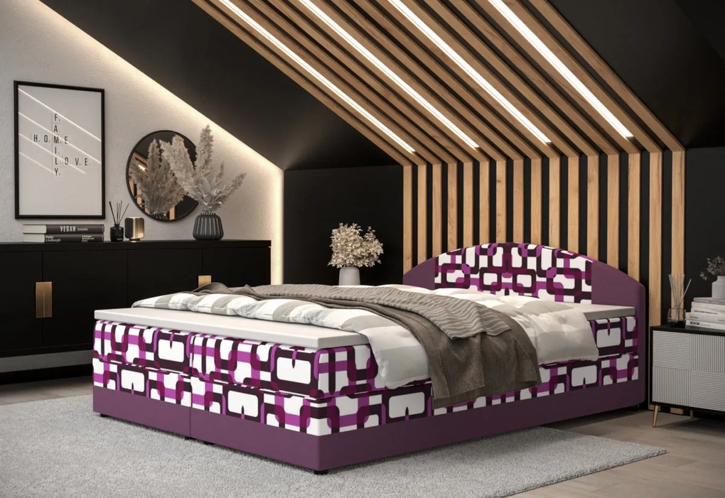 Kárpitozott boxspring ágy ORAN - lila/rózsaszín / 160x200