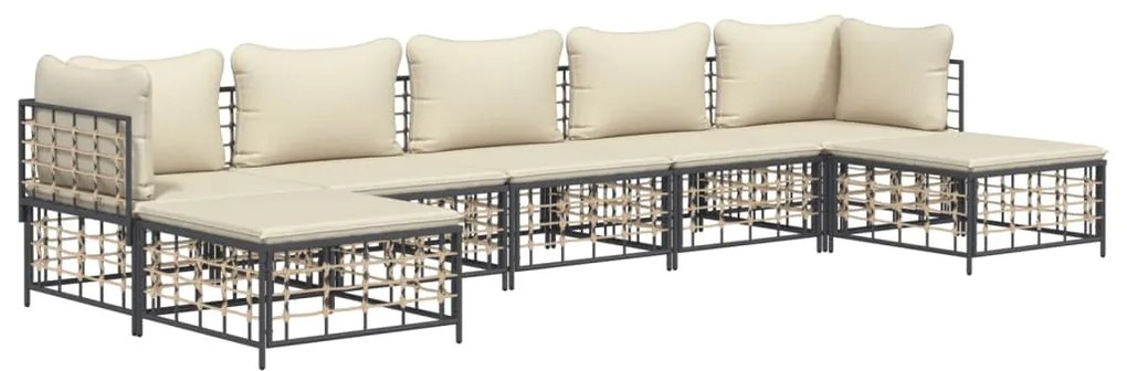 7 részes antracitszürke polyrattan kerti ülőgarnitúra párnákkal