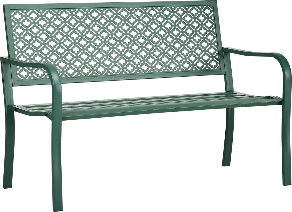 Outsunny Acél Kerti Pad, 2-Fős Park Pad Háttámlával és Karfával, Virágmintás Pad, Kerthez, Erkélyhez, max. 240 kg, Sötétzöld, 127 x 63 x 83 cm | Aosom