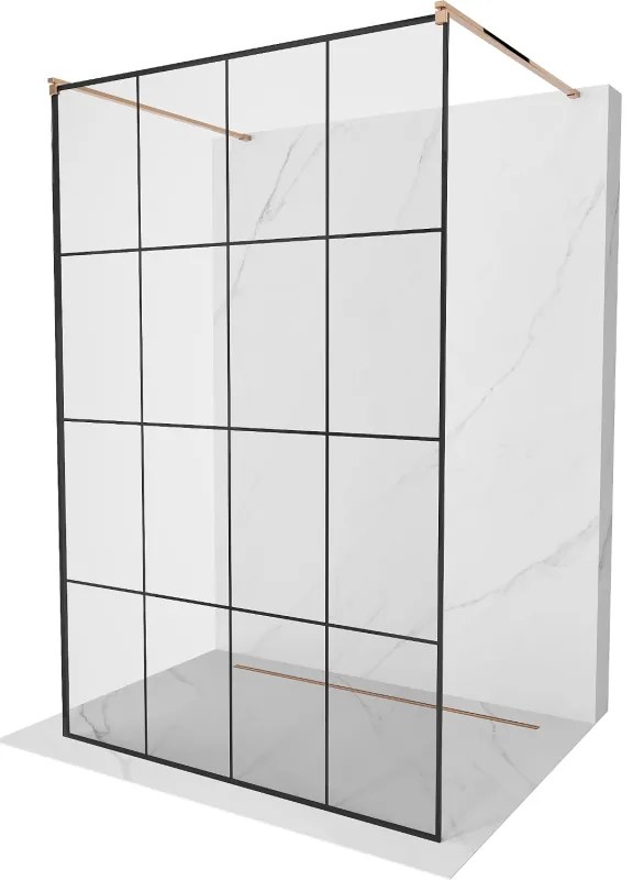 Mexen, Mexen Kyoto nem szőtt zuhanyfal 150 x 200 cm, átlátszó/fekete minta 8 mm, rózsaszín arany - 800-150-002-60-77