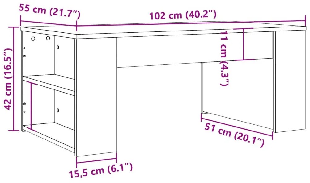 antik fa színű szerelt fa dohányzóasztal 102 x 55 x 42 cm