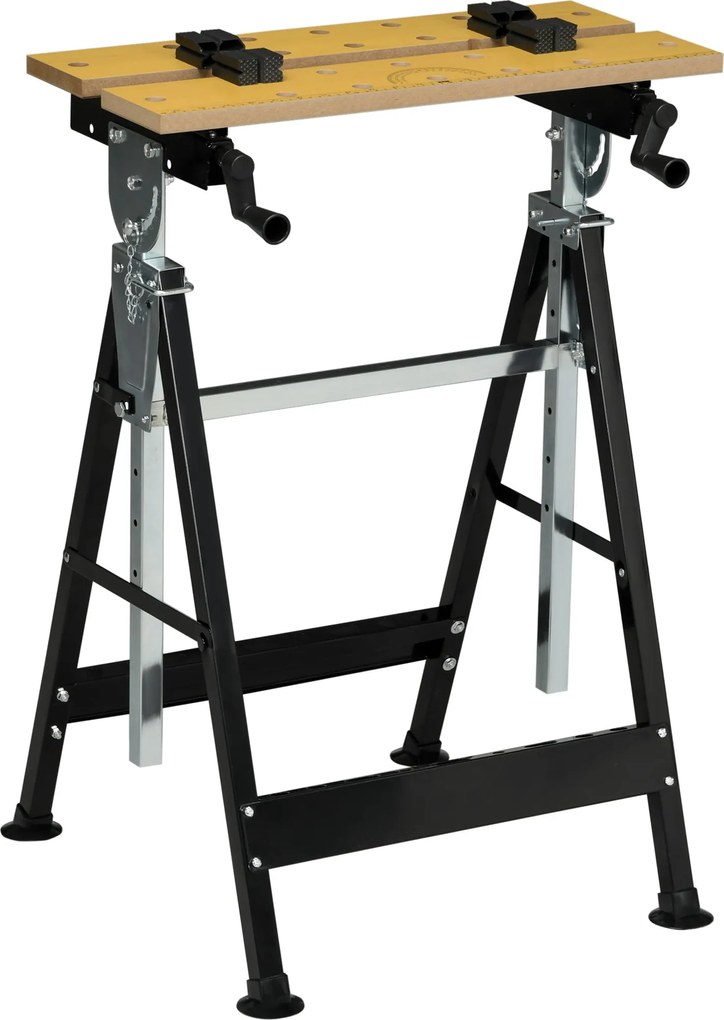 HOMCOM Magasságállítható Munkaasztal 4 Forgatható Cövekekkel, Állítható Deszkák 65x57x85-114 cm Természetes Fa és Fekete | Aosom