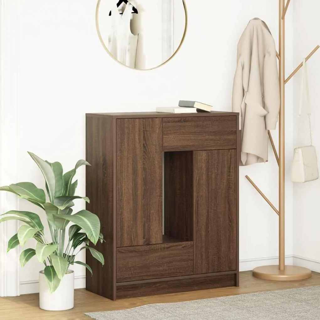 barna tölgy komód fiókokkal és ajtókkal 73x31x90 cm