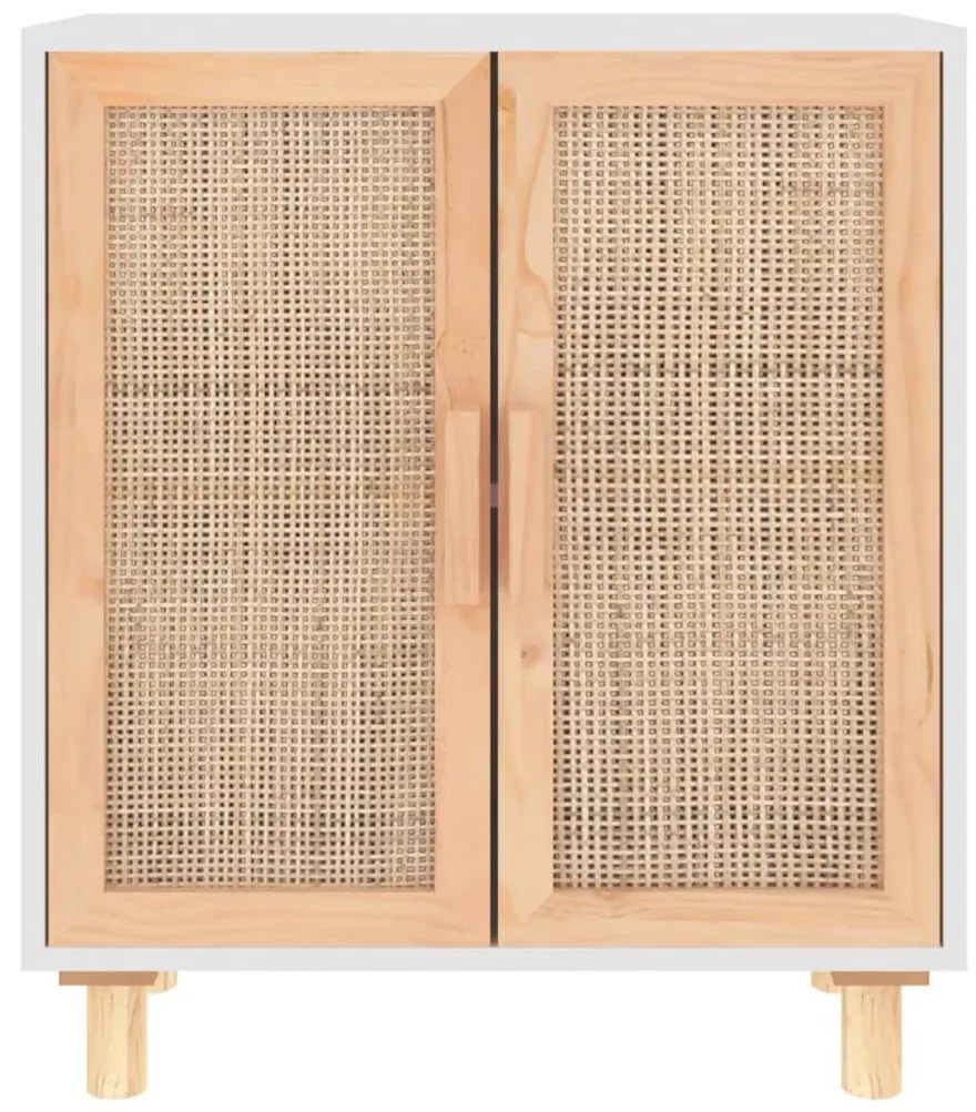 fehér tömör fenyő/természetes rattan tálalószekrény 60x30x70 cm
