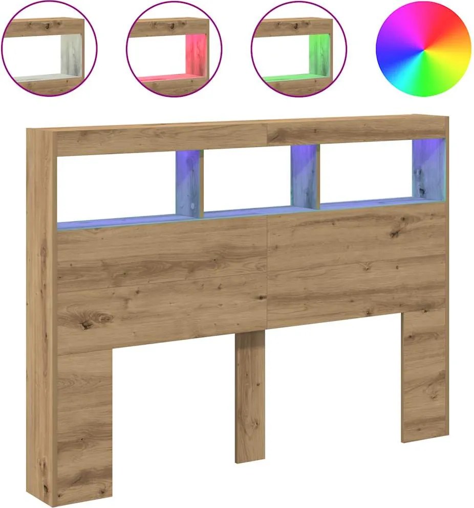 vidaXL kézműves tölgy áthidalószekrény LED-ekkel 140 x 17 x 102 cm