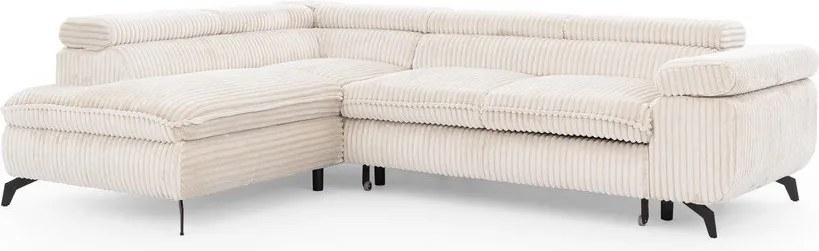 Krémszínű kordbársony sarokkanapé (bal oldali-L alakú) Marbeya – Ropez