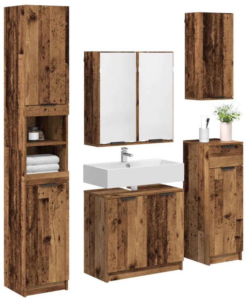 vidaXL Fürdőszoba bútor szett fiókkal polcokkal 5 pcs Öreg fa Faanyag