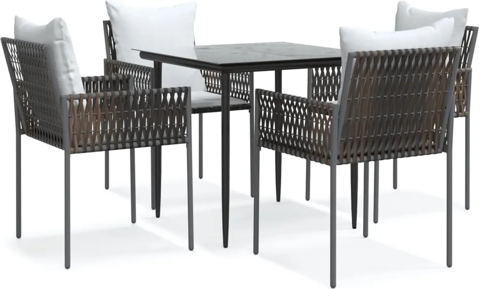 vidaXL 5 részes polyrattan és acél kerti étkezőgarnitúra párnával